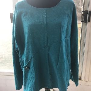 Habitat Asymmetrical Cotton Shirt Green Teal XL